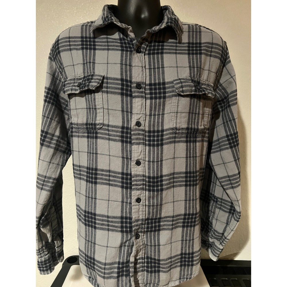 Goodfellow Flannel Shirt‎ Mens XL Grey Blue Plaid Excellent Vintage Weathered